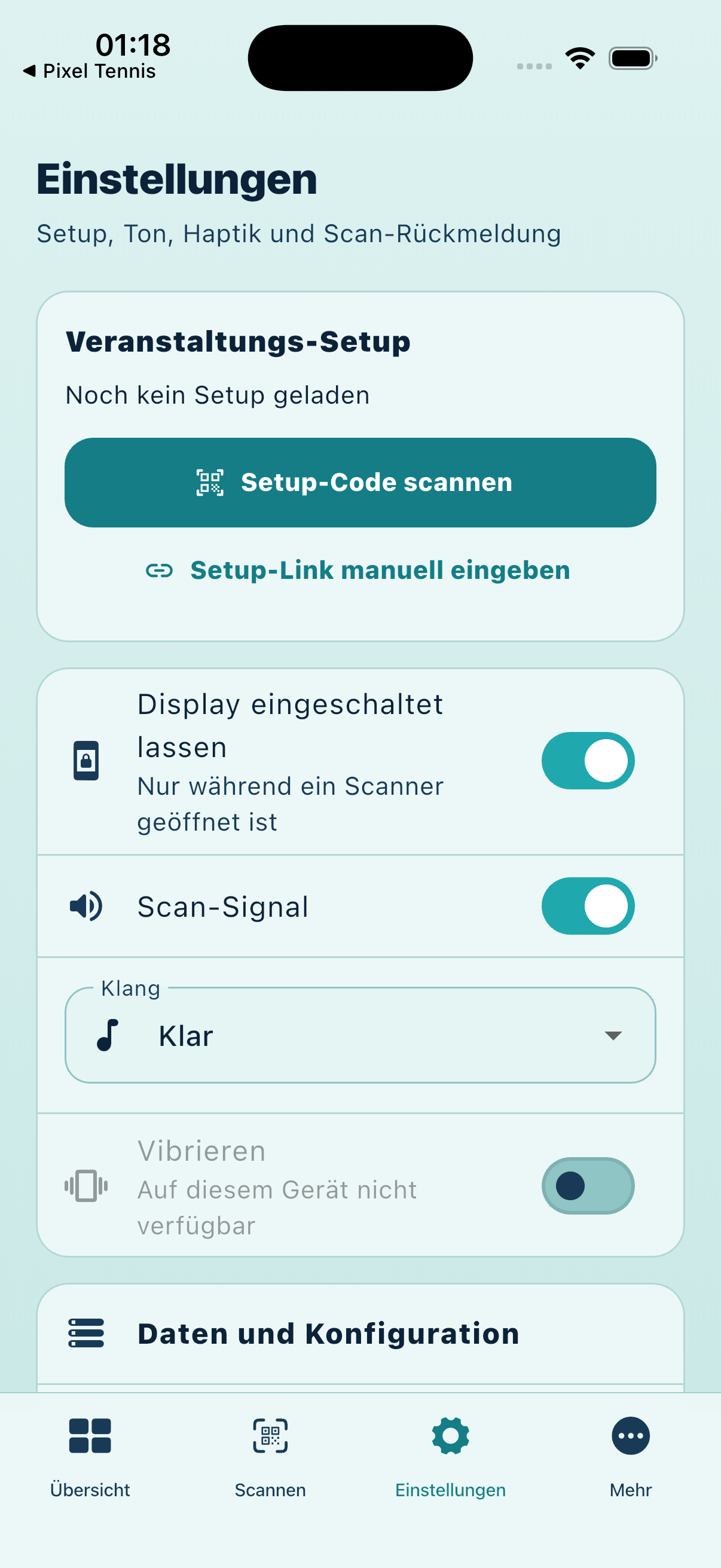 Einstellungen in der QR LapScan App