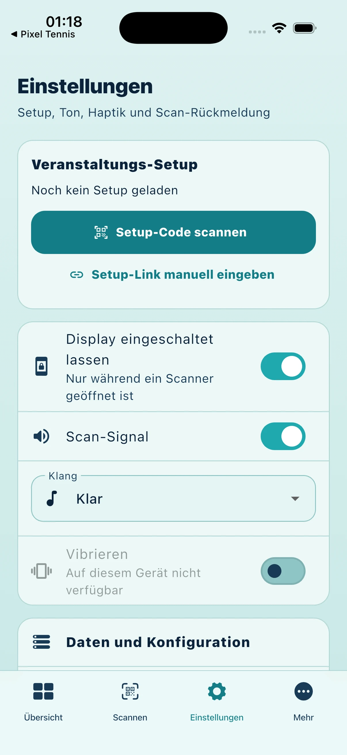 Einstellungen in der QR LapScan App
