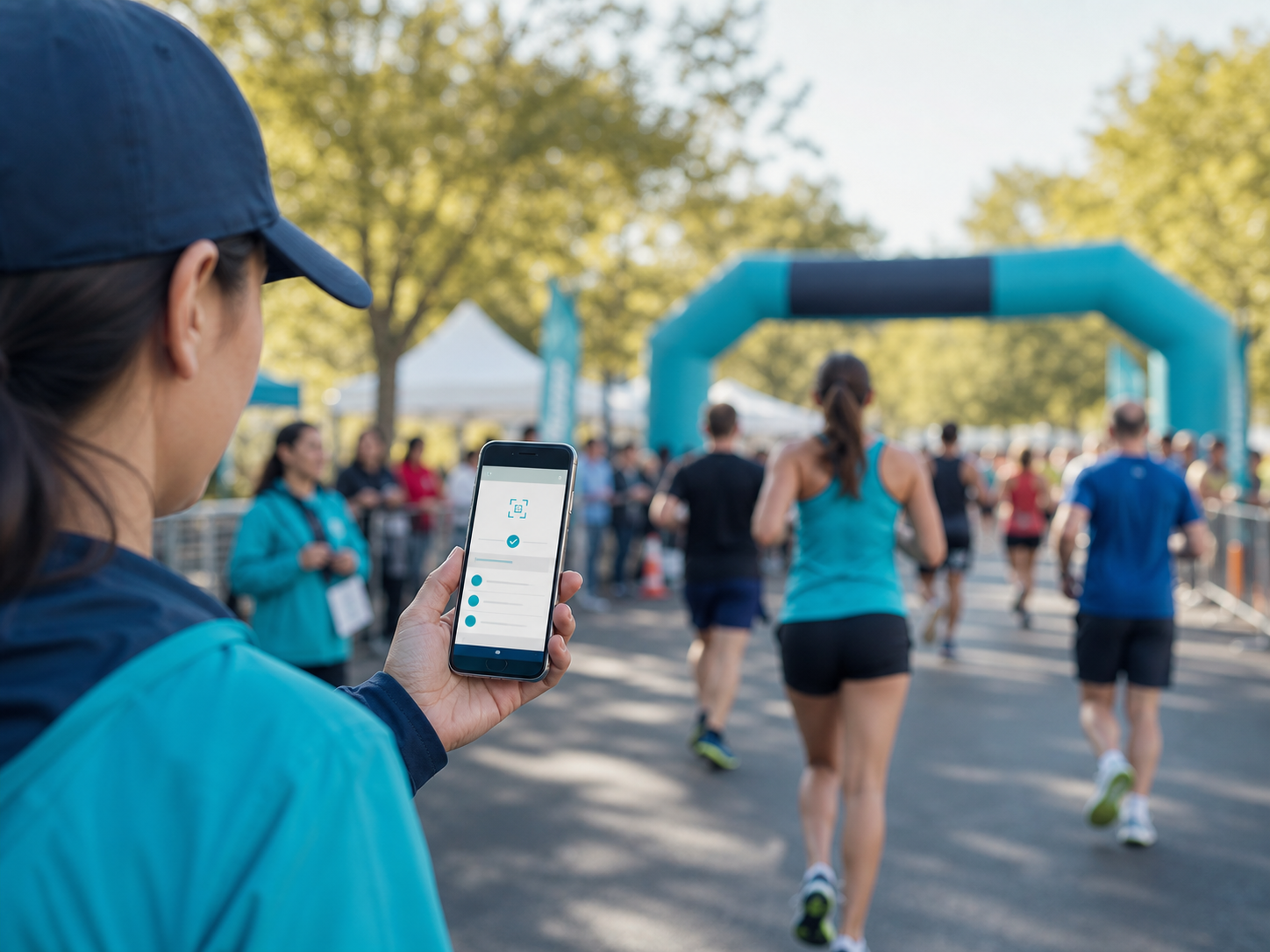 Helfer nutzt QR LapScan bei einer Laufveranstaltung