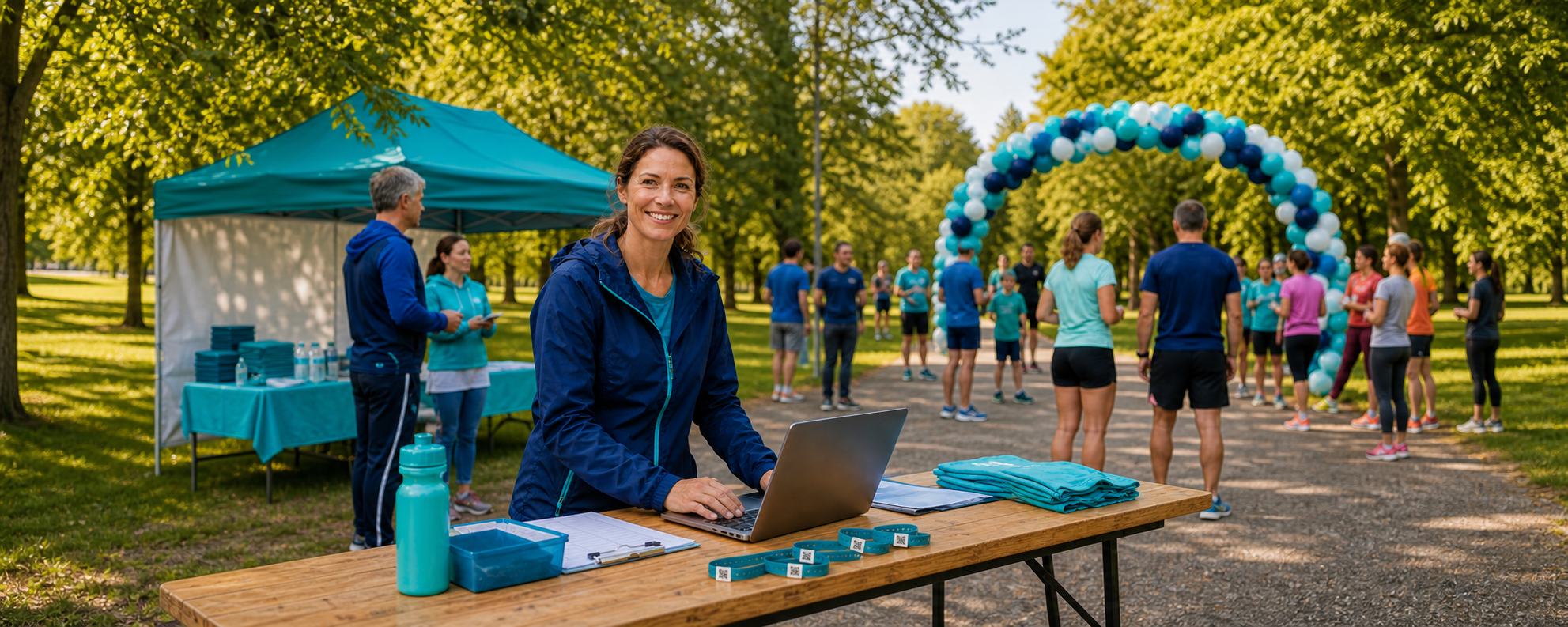 Helferin bereitet einen gemeinnützigen Rundenlauf vor